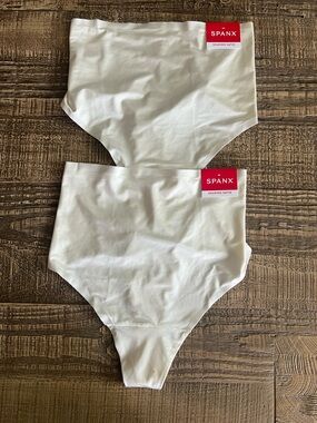 2-pack SPANX Shaping Satin Hi Waist Thong 40063R "Linen" Ivory Size SMALL NWT